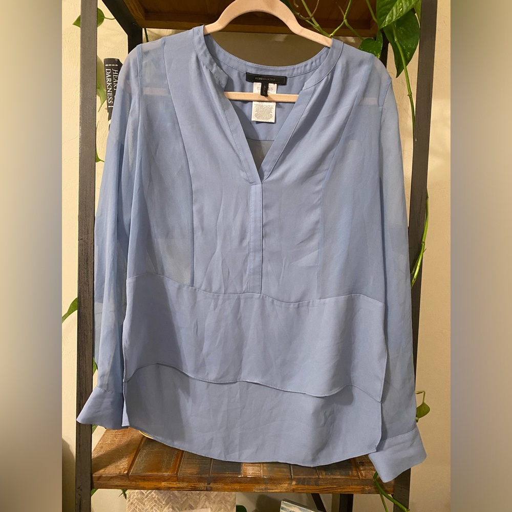 BCBGMaxAzaria Blue Sheer Panel Blouse Size: Small